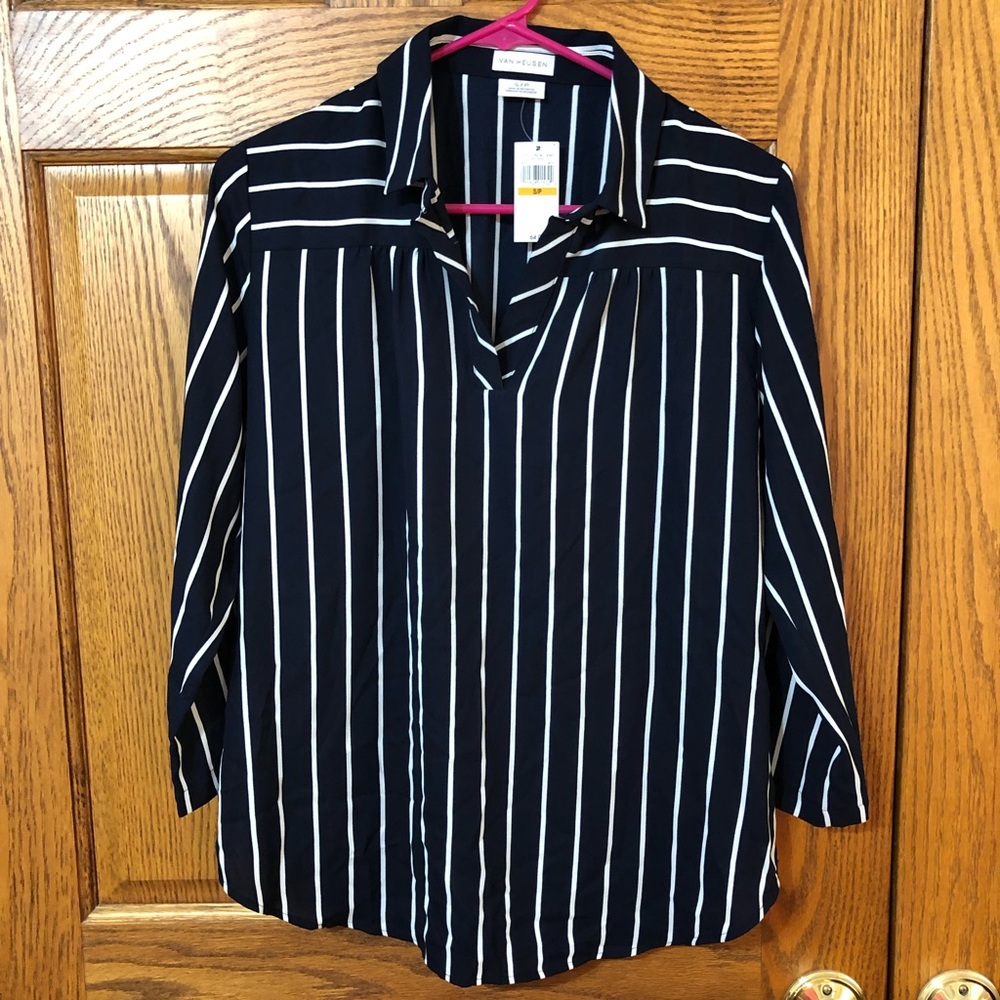 Van Heusen Navy Striped 3/4 length
